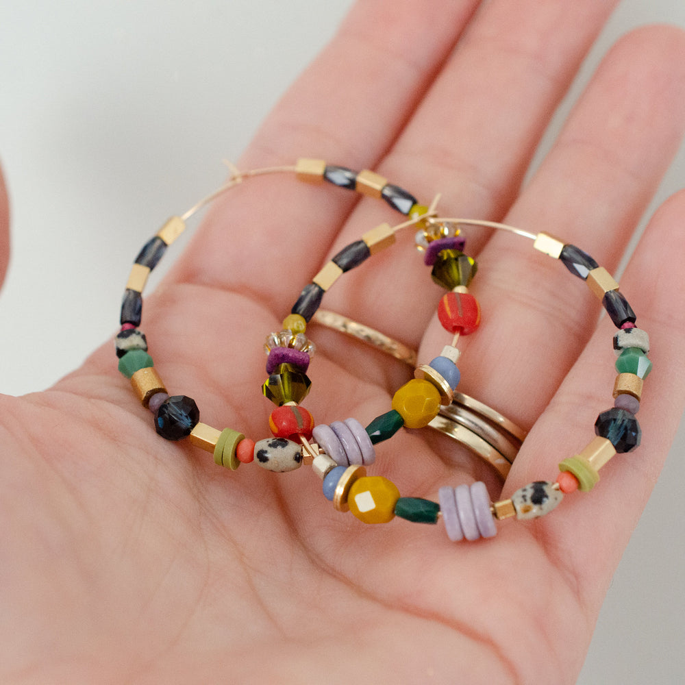 Jewel Tone Beaded Hoops
