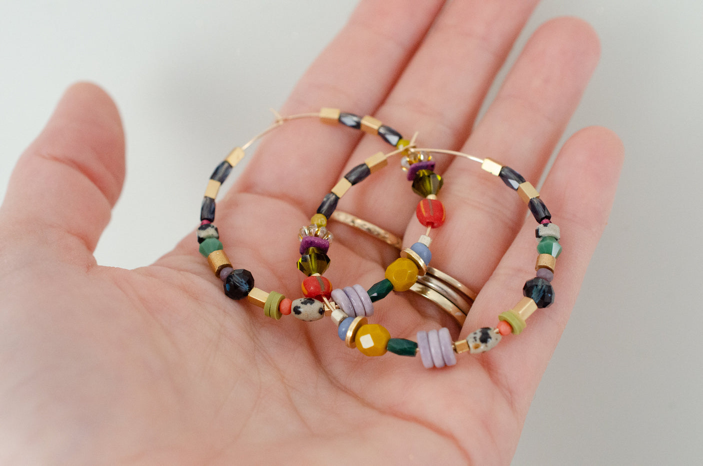 Jewel Tone Beaded Hoops