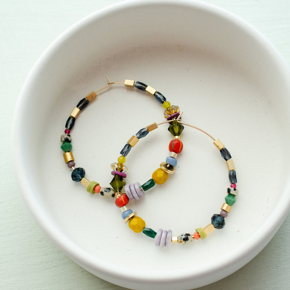 Jewel Tone Beaded Hoops
