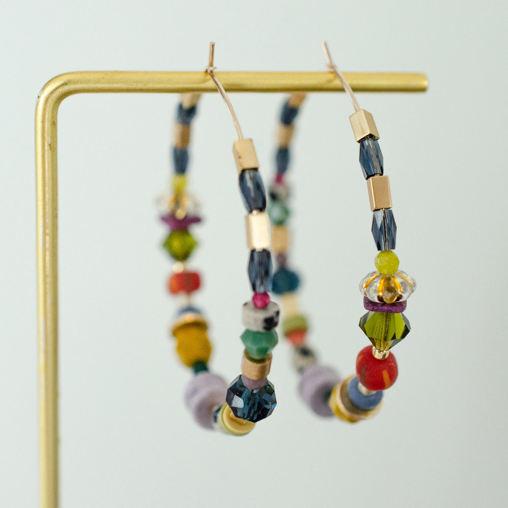Jewel Tone Beaded Hoops