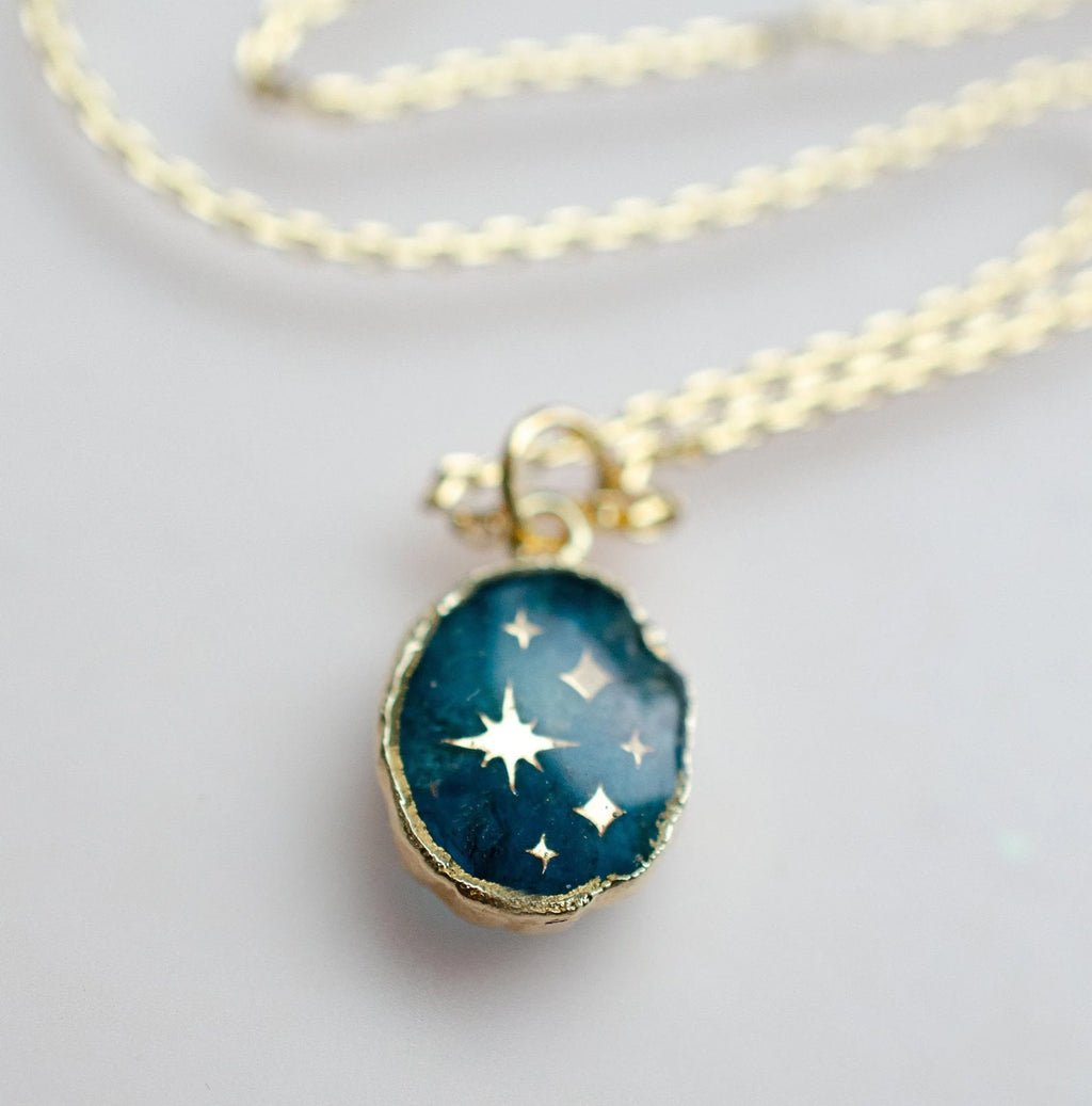 Apatite Star Necklace, Constellation Necklace, Astrology Necklace, Blue Gemstone Necklace, Dainty Celestial Necklace, Everyday necklace,