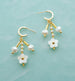 Pearl flower dangle earrings, Beaded charm earrings, Flower hoop earrings, Dainty Hoops, dangle huggie hoops,Pearl earrings, Flower earrings