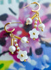 Pearl flower dangle earrings, Beaded charm earrings, Flower hoop earrings, Dainty Hoops, dangle huggie hoops,Pearl earrings, Flower earrings