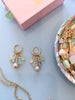 Pastel dangle earrings, Beaded charm earrings, Pearl hoop earrings, dangle huggie hoops, statement earrings, gemstone earrings, Pearl dangle