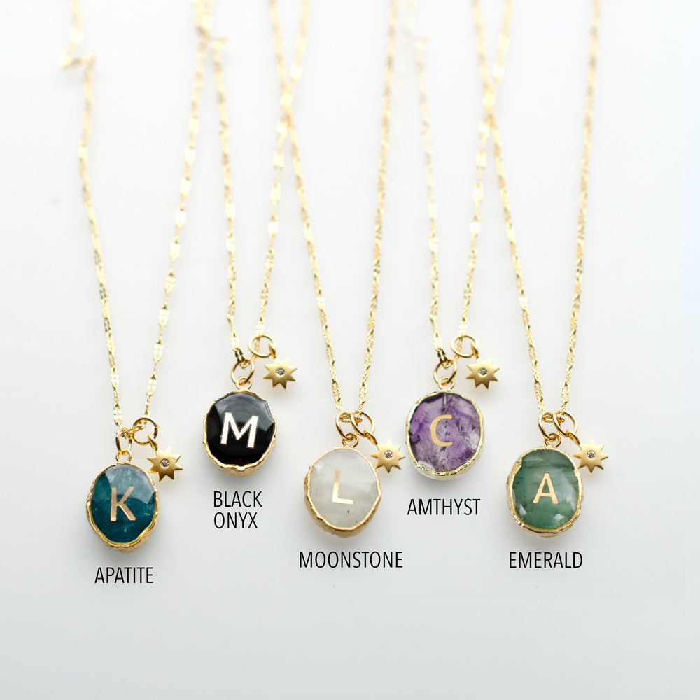 Initial Gemstone Charm Necklace