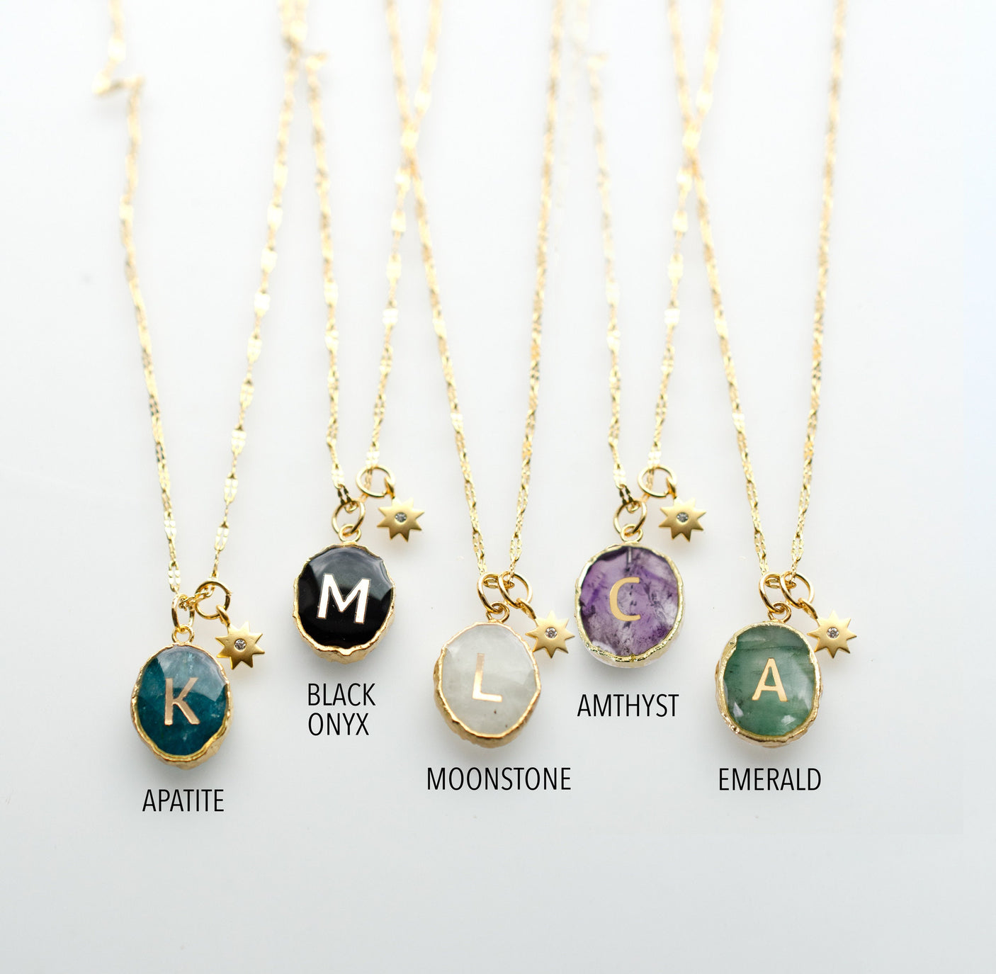 Initial Gemstone Charm Necklace
