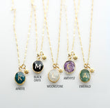 Initial Gemstone Charm Necklace