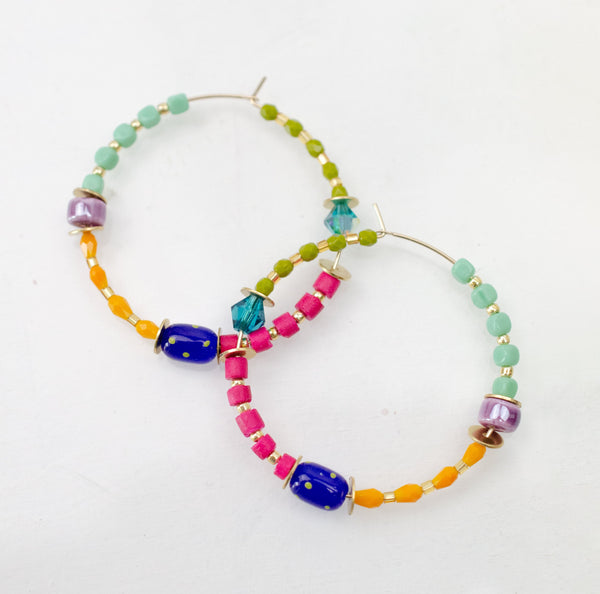 Colorful Seed Beaded Hoops, Lightweight earrings, Large Hoops, Gold filled earrings, beaded earrings, Colorful earrings, statement earrings