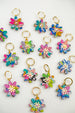 Colorful flower earrings, flower dangle earrings, huggie hoop earrings, handpainted earrings, statement flower earrings, spring earrings,