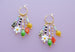 Colorful dangle earrings, Beaded charm earrings, Flower hoop earrings, daisy dangle , dangle huggie hoops, statement earrings, bright hoops