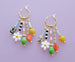 Colorful dangle earrings, Beaded charm earrings, Flower hoop earrings, daisy dangle , dangle huggie hoops, statement earrings, bright hoops