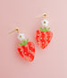 Strawberry dangle earrings, Strawberry and flower dangle earrings, Fruit Earrings, summer earrings, handpainted earrings, strawberry jewelry