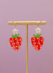 Strawberry dangle earrings, Strawberry and flower dangle earrings, Fruit Earrings, summer earrings, handpainted earrings, strawberry jewelry