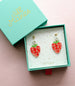 Strawberry dangle earrings, Strawberry and flower dangle earrings, Fruit Earrings, summer earrings, handpainted earrings, strawberry jewelry