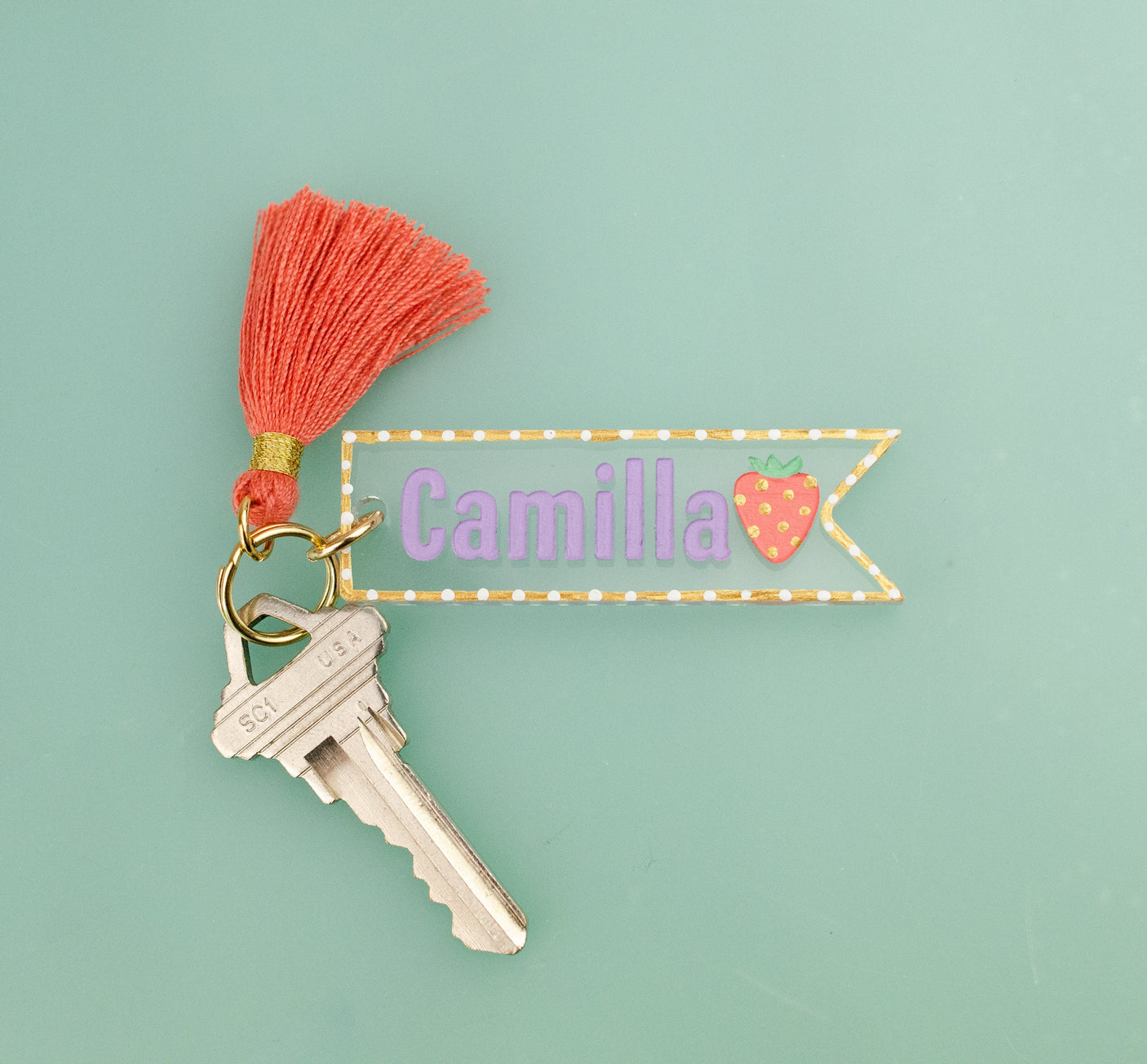 Personalized Strawberry Keychain