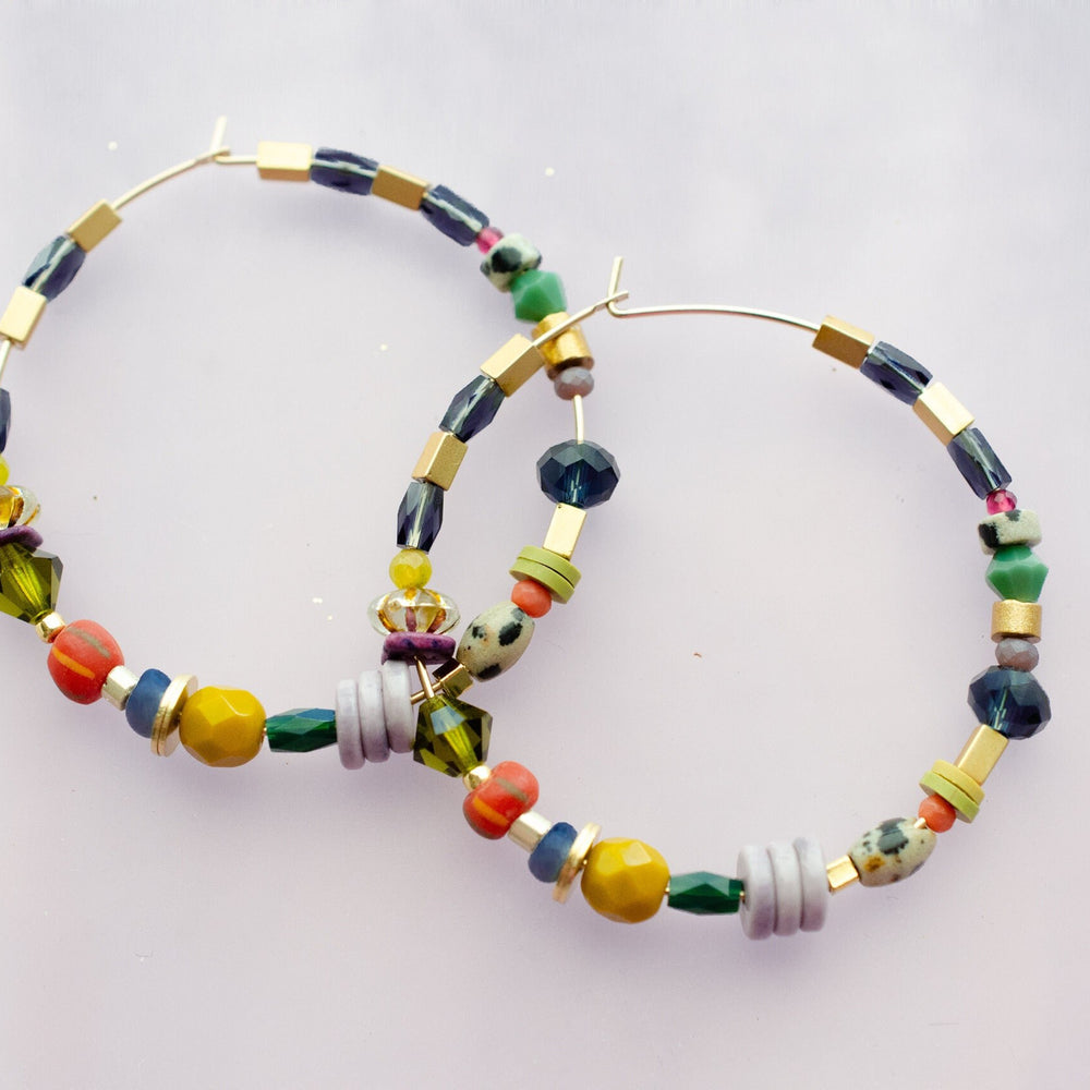 Jewel Tone Beaded Hoops