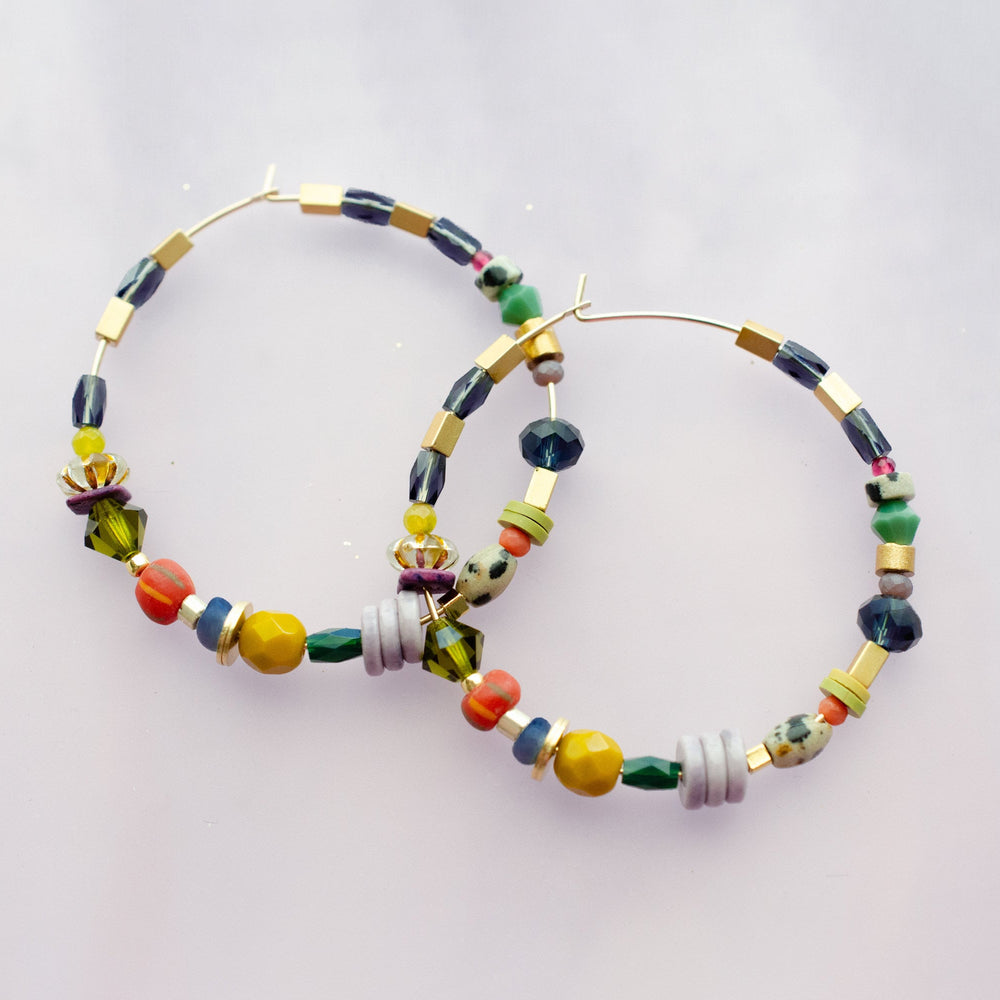 Jewel Tone Beaded Hoops
