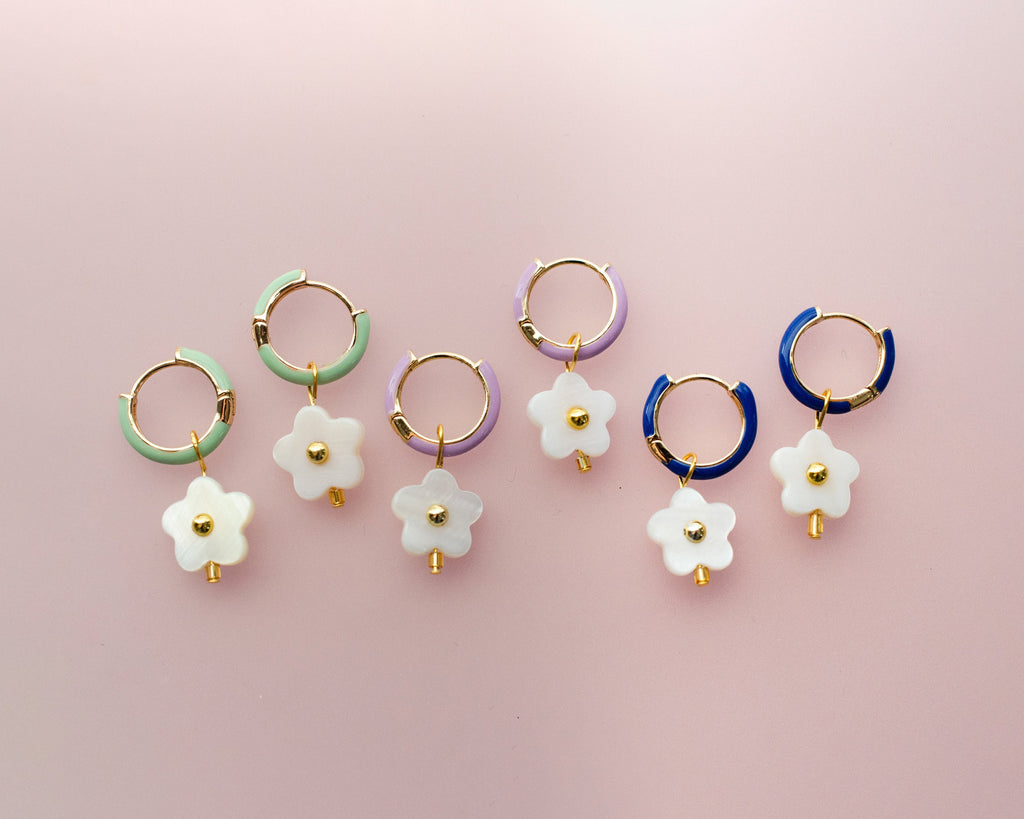 Flower Hoop Earrings, Pearl huggie hoops, flower dangle earrings, gold hoop earrings, flower earrings, small dangle earrings, gift for her,