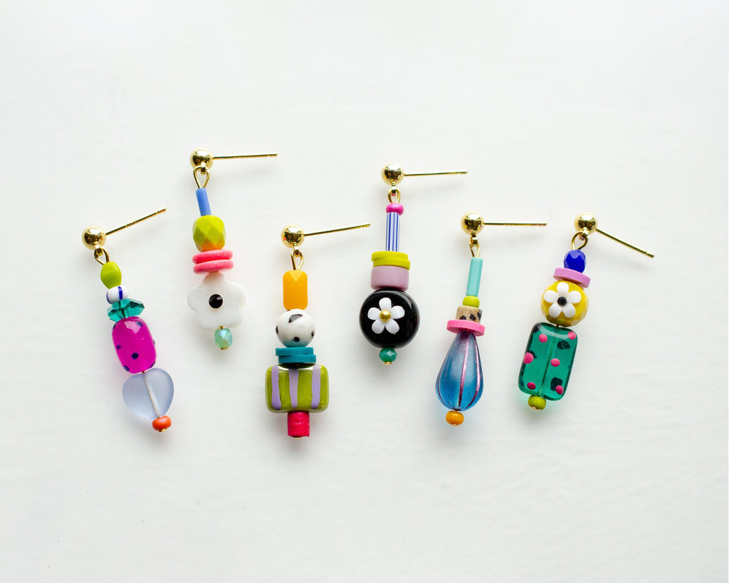 Mix Match Dangle Statement Earrings, colorful beaded earrings, colorful jewelry, gift for her, beaded earrings,mis match earrings